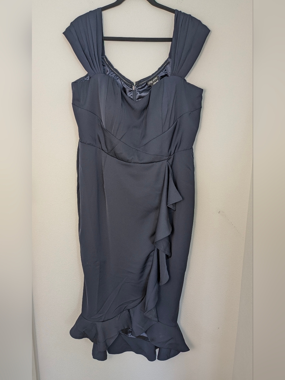 City Chic The Hypnotise Faux Wrap Midi Dress Dark Blue Sz 18 Wedding Party New - Picture 4 of 16